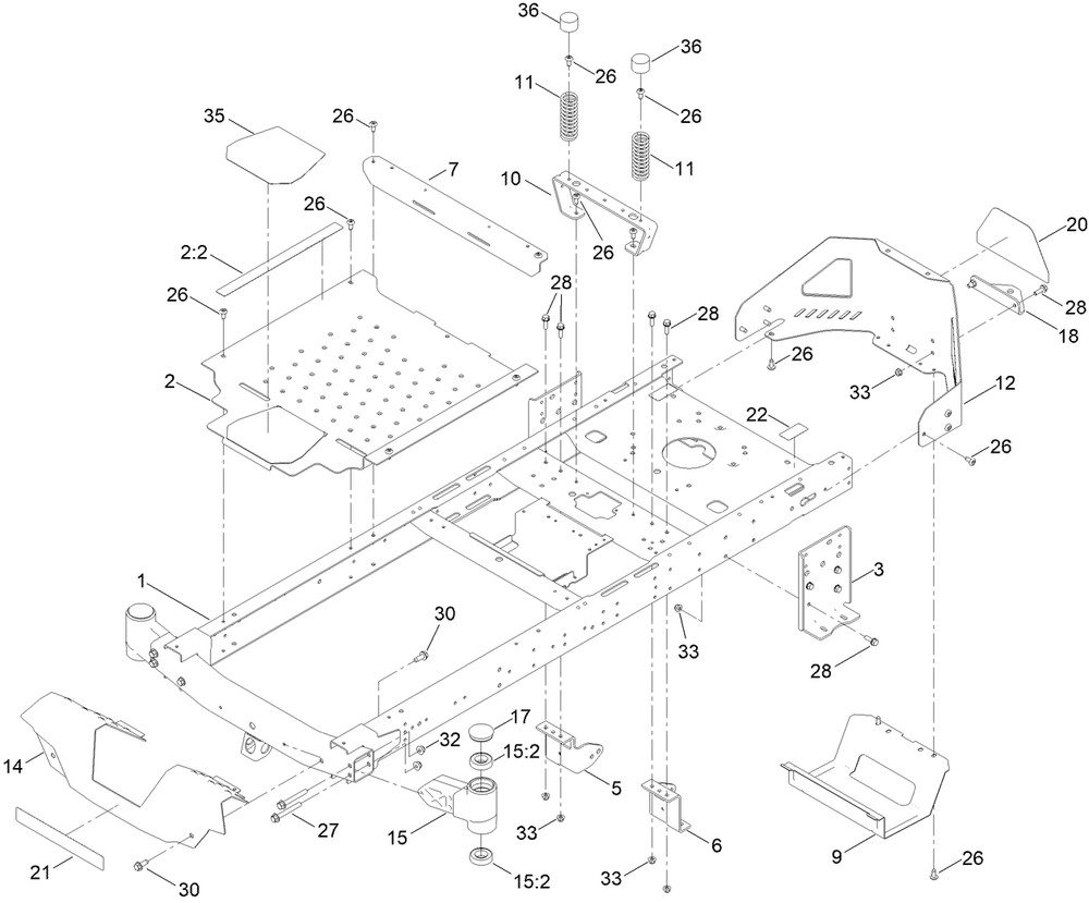 Frame Assembly Diagram and Parts List for 410000000 - 411779999 Toro Lawn Tractor
