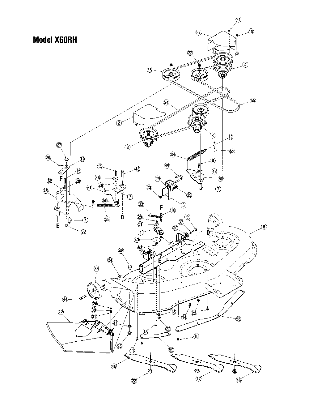 Deck-model x60rh Diagram and Parts List for  Toro Lawn Tractor