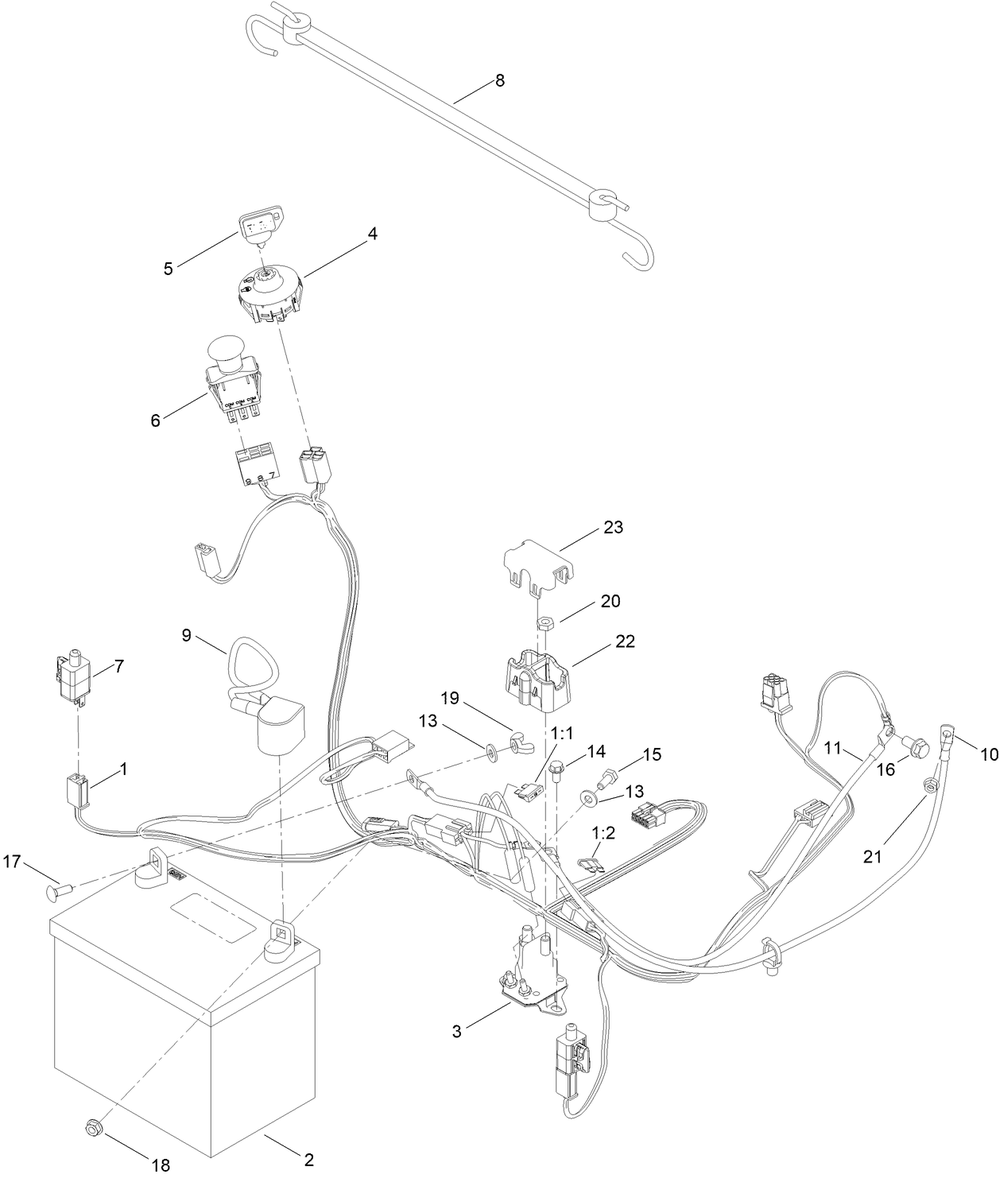 Electrical Assembly Diagram and Parts List for 410900000 - 412193899 Toro Lawn Tractor