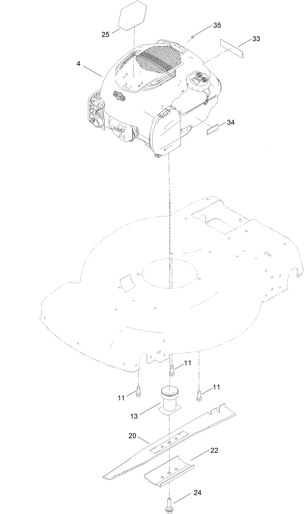 Engine And Blade Assembly Diagram and Parts List for 411961728 - 412899999 Toro Lawn Mower