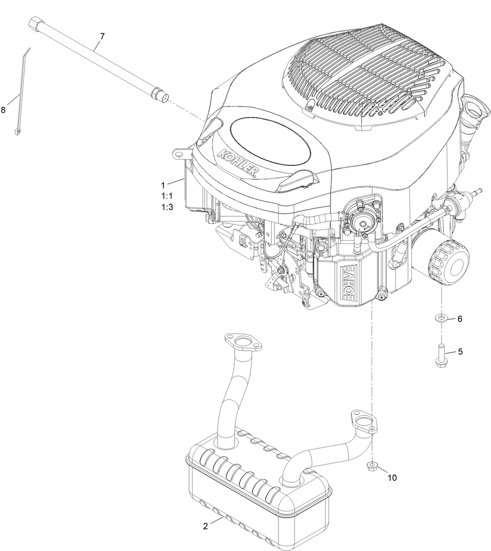 Engine Assembly Diagram and Parts List for 411000000 - 412517453 Toro Lawn Tractor