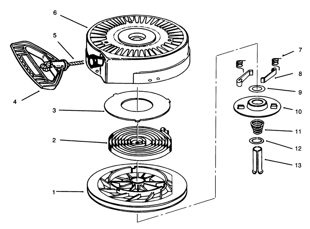 Rewind Starter No. 590646 Diagram and Parts List for 6900001 - 6999999 Toro Snow Blower