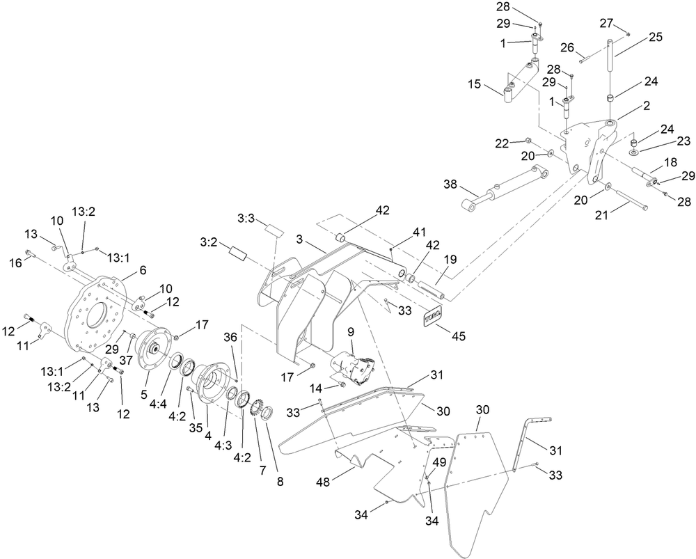 Grinder Head Assembly Diagram and Parts List for 414000000 - 999999999 Toro Stump Grinder