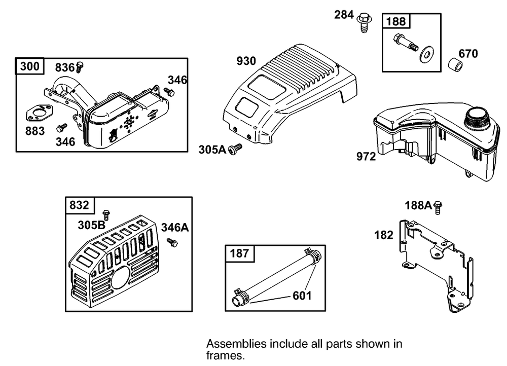 Muffler And Fuel Tank Assembly Engine Gts-200 Diagram and Parts List for  Toro Lawn Mower
