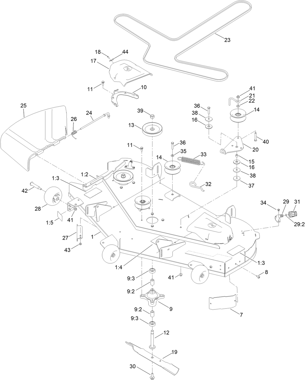 54in Deck And Decal Assembly Diagram and Parts List for 417200000 - 417499999 Toro Lawn Tractor