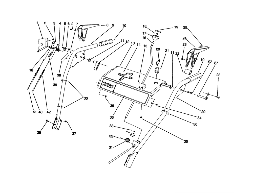 Handle Assembly Diagram and Parts List for 1000001 - 1999999 Toro Snow Blower