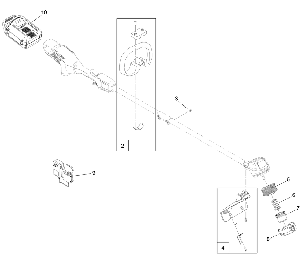Cordless 60v Max String Trimmer Assembly Diagram and Parts List for 322000001 - 322999999 Toro Trimmer