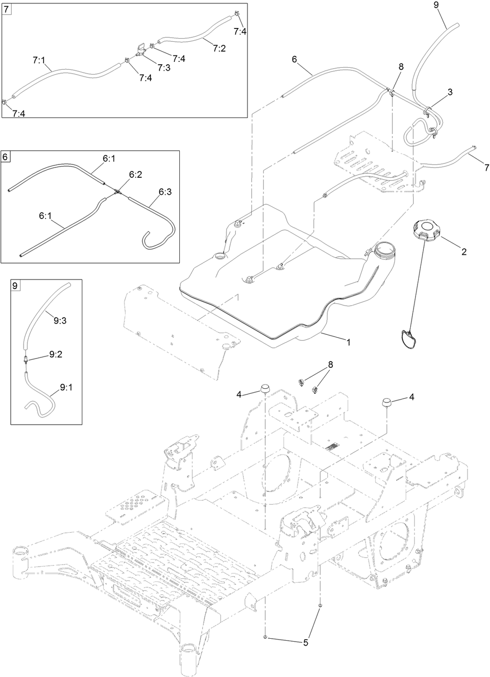 Fuel System Assembly Diagram and Parts List for 412000000 - 414072157 Toro Lawn Tractor