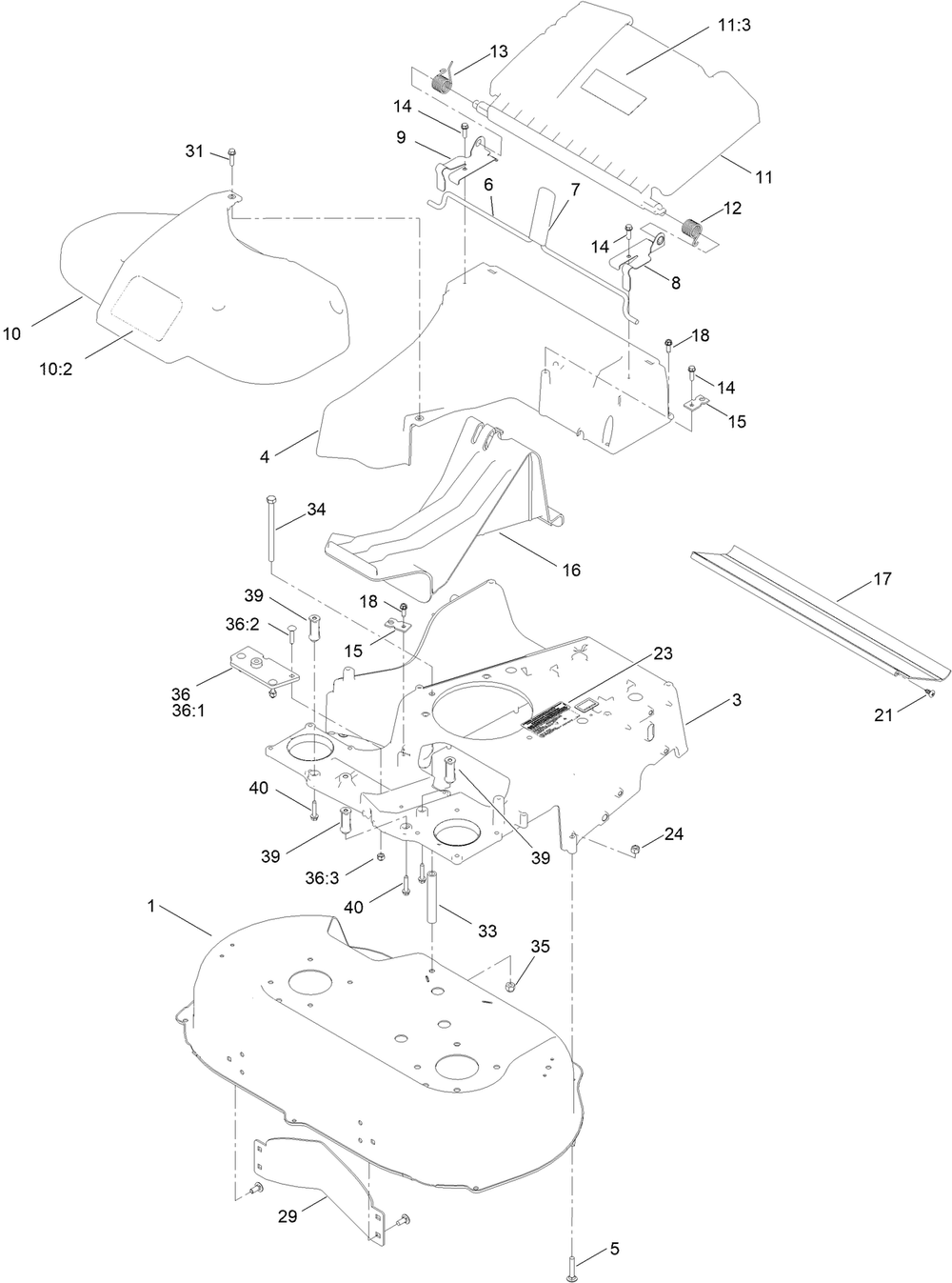Housing Assembly Diagram and Parts List for 413000000 - 414514168 Toro Lawn Mower
