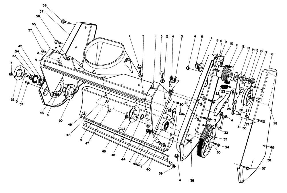Housing Assembly Diagram and Parts List for 3900001 - 3999999 Toro Snow Blower