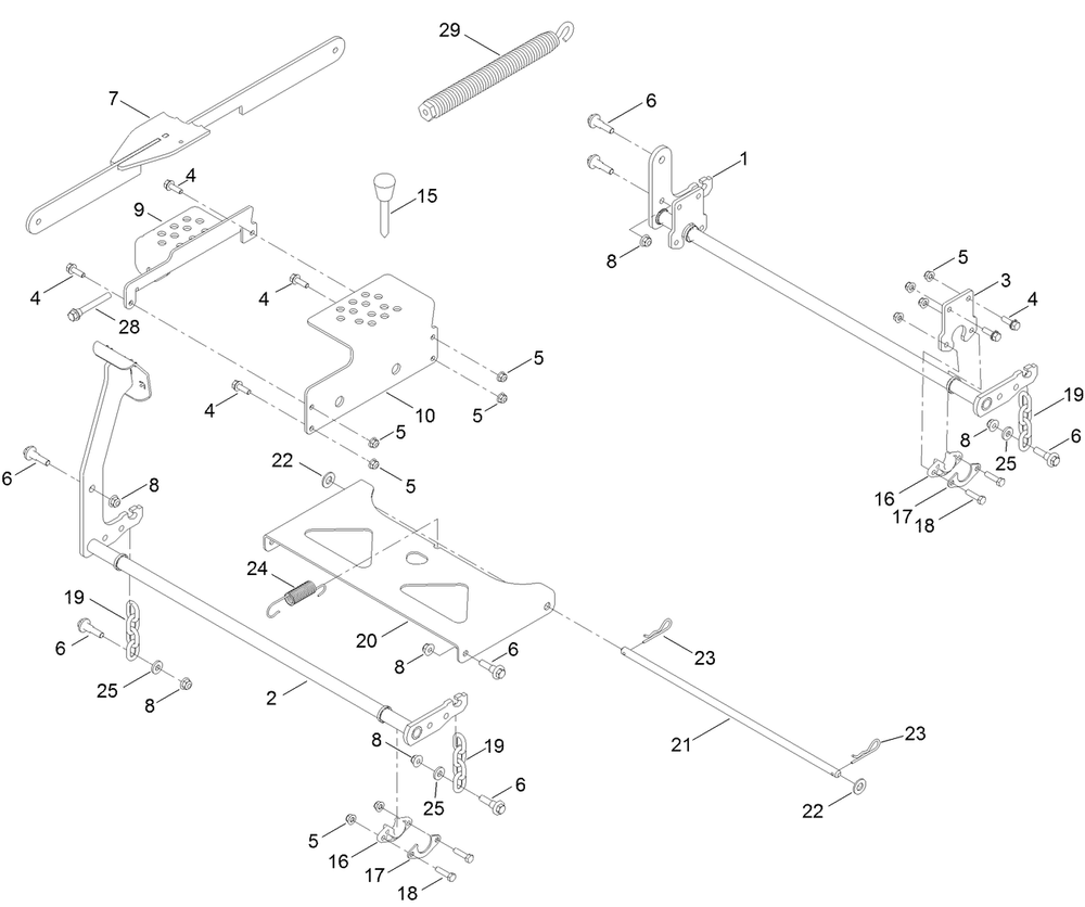Deck Lift Assembly Diagram and Parts List for 413000000 - 999999999 Toro Lawn Tractor