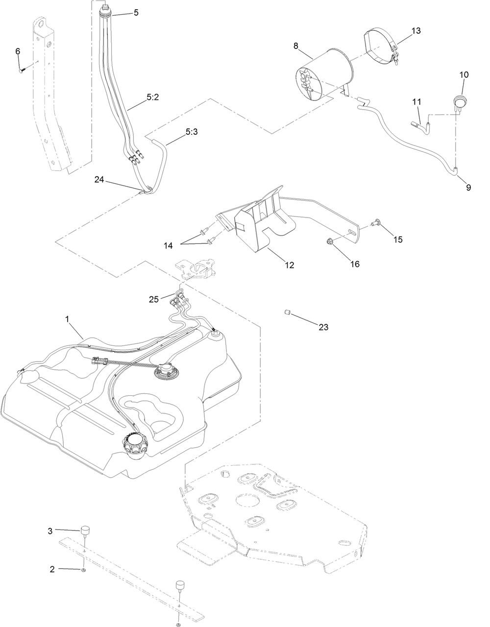 Fuel System Assembly Diagram and Parts List for 400000000-401799999 Toro Lawn Tractor