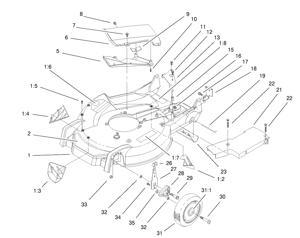 Housing, Handle Brackets, & Wheel Assembly Diagram and Parts List for 9900001 - 9999999 Toro Lawn Mower