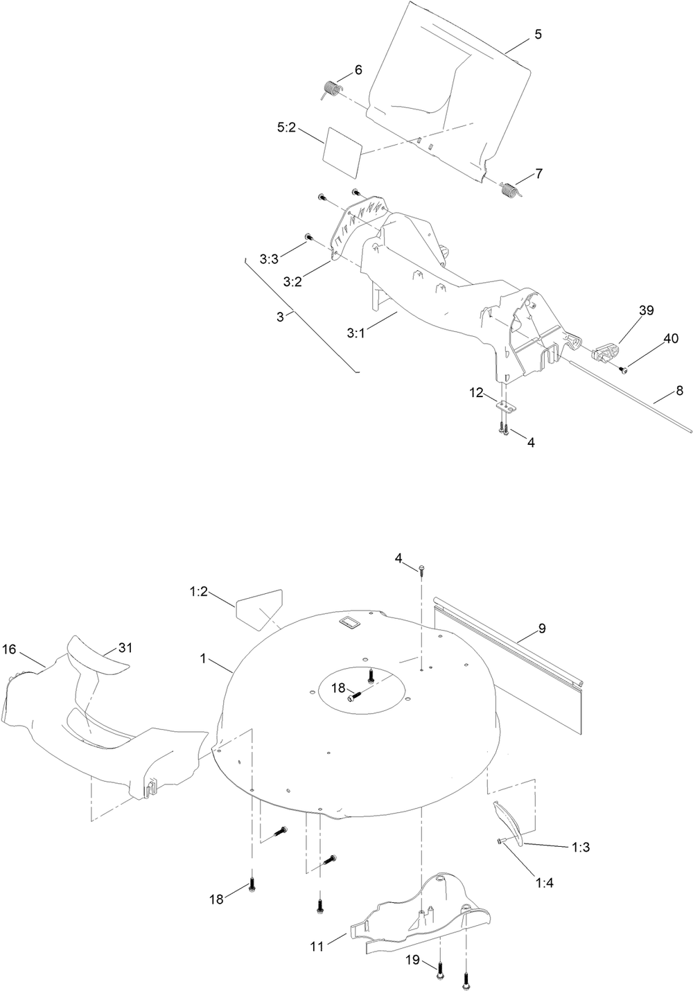 Housing And Chute Assembly Diagram and Parts List for 411700000 - 412246471 Toro Lawn Mower