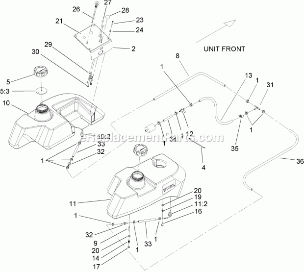 Fuel Tank Assembly Diagram and Parts List for 250000001-250999999 Toro Lawn Mower
