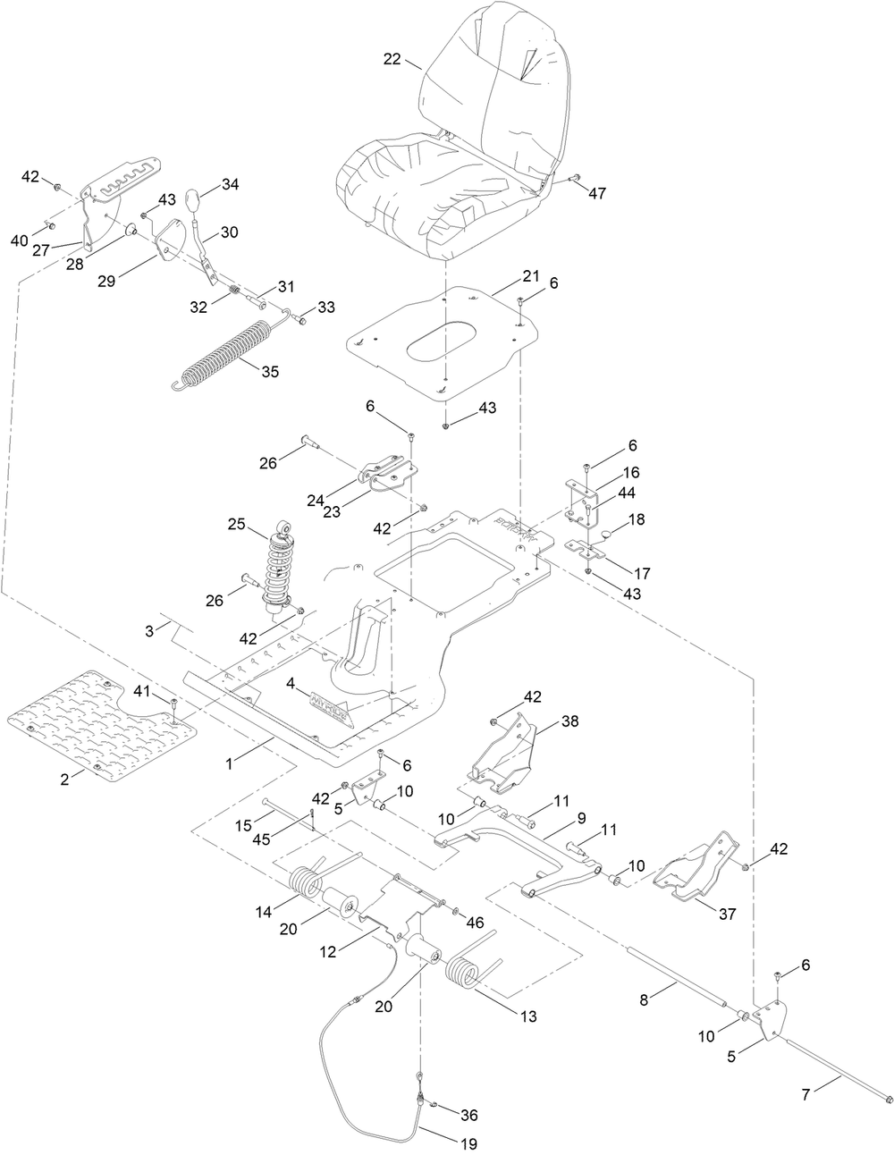 Seat Pan Assembly Diagram and Parts List for 417200000 - 417499999 Toro Lawn Tractor