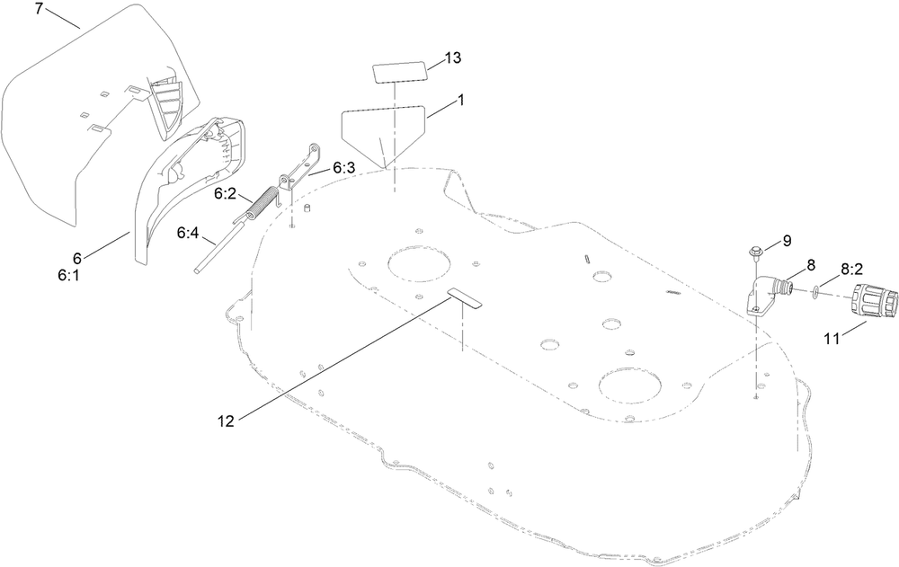 Side Discharge Chute Assembly Diagram and Parts List for 407000000 - 412999999 Toro Lawn Mower