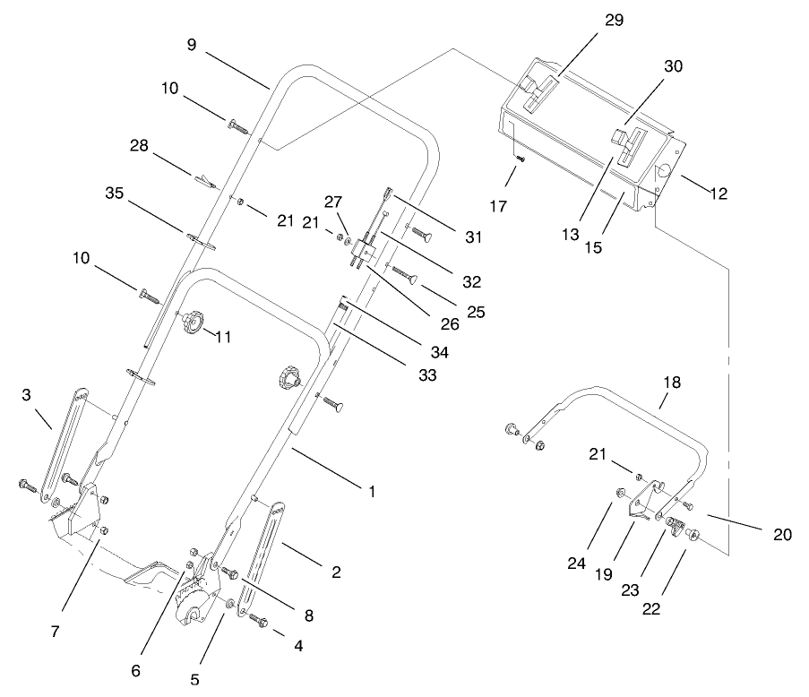 Handle Assembly Diagram and Parts List for 7900001 - 7999999 Toro Lawn Mower