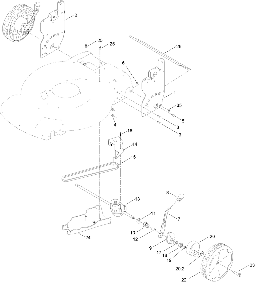 Rear Wheel And Height-Of-Cut Assembly Diagram and Parts List for 410018042 - 411659999 Toro Lawn Mower