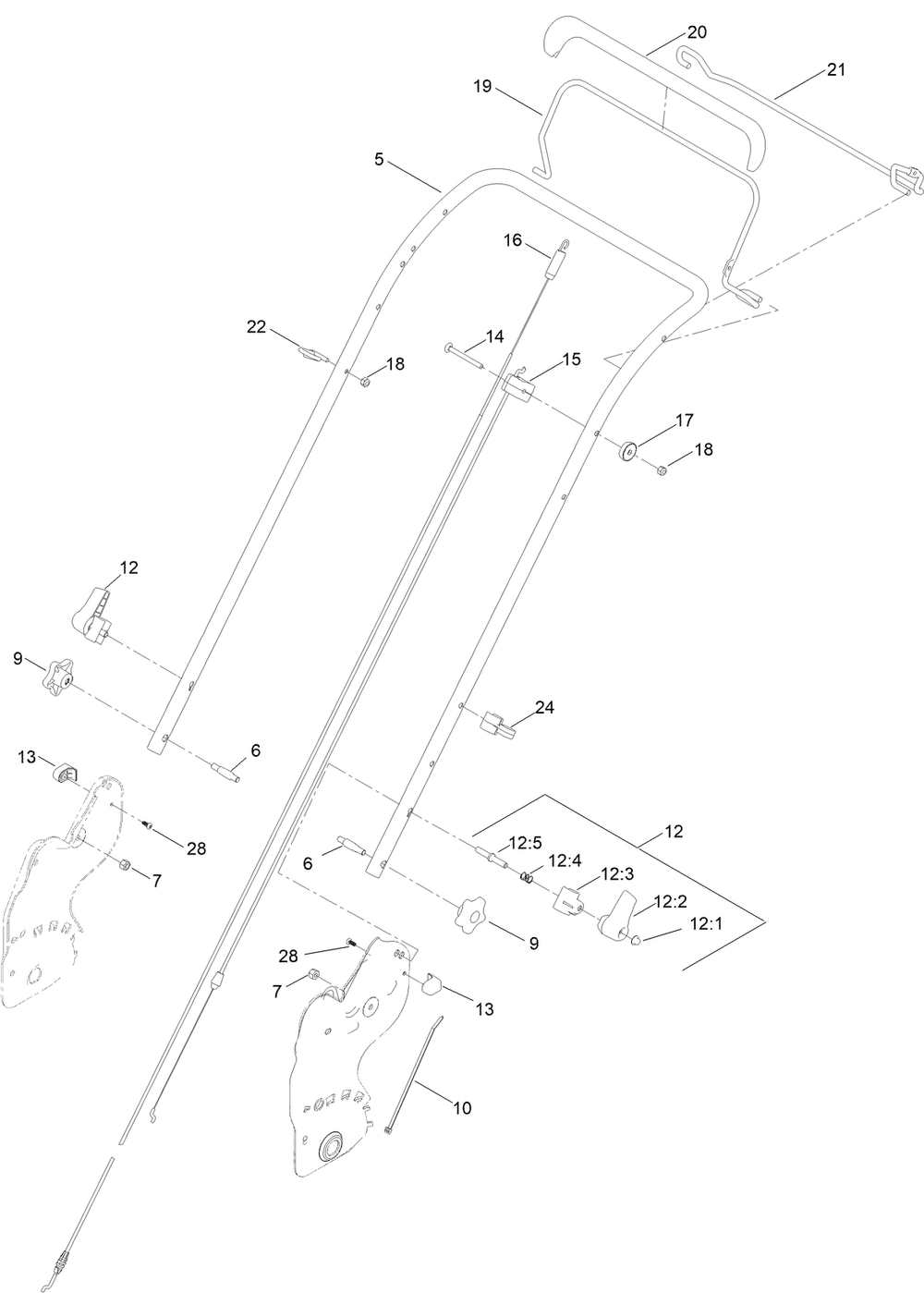Handle Assembly Diagram and Parts List for 411998892 - 999999999 Toro Lawn Mower