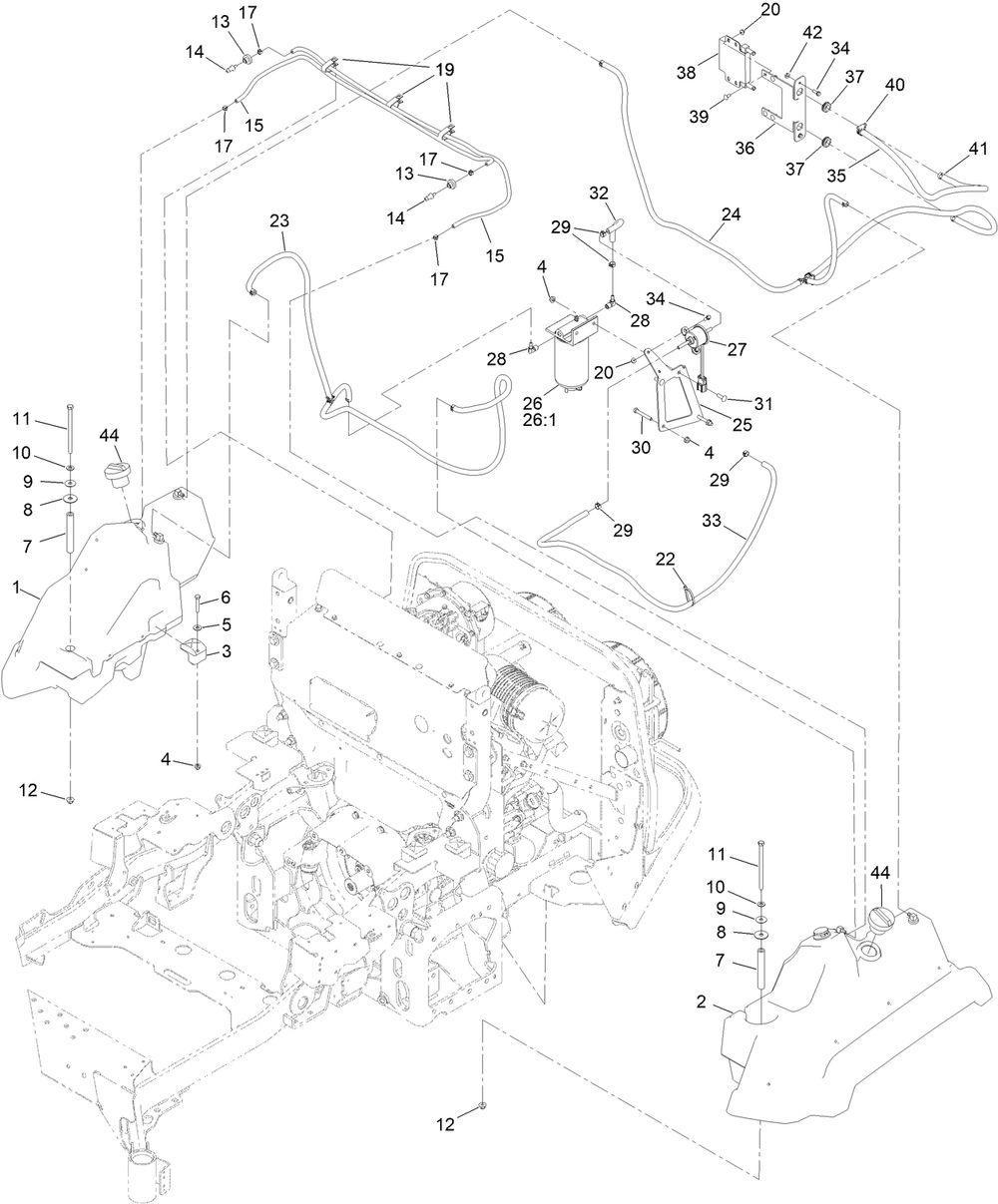 Fuel System Asembly Diagram and Parts List for 413000000 - 999999999 Toro Lawn Tractor