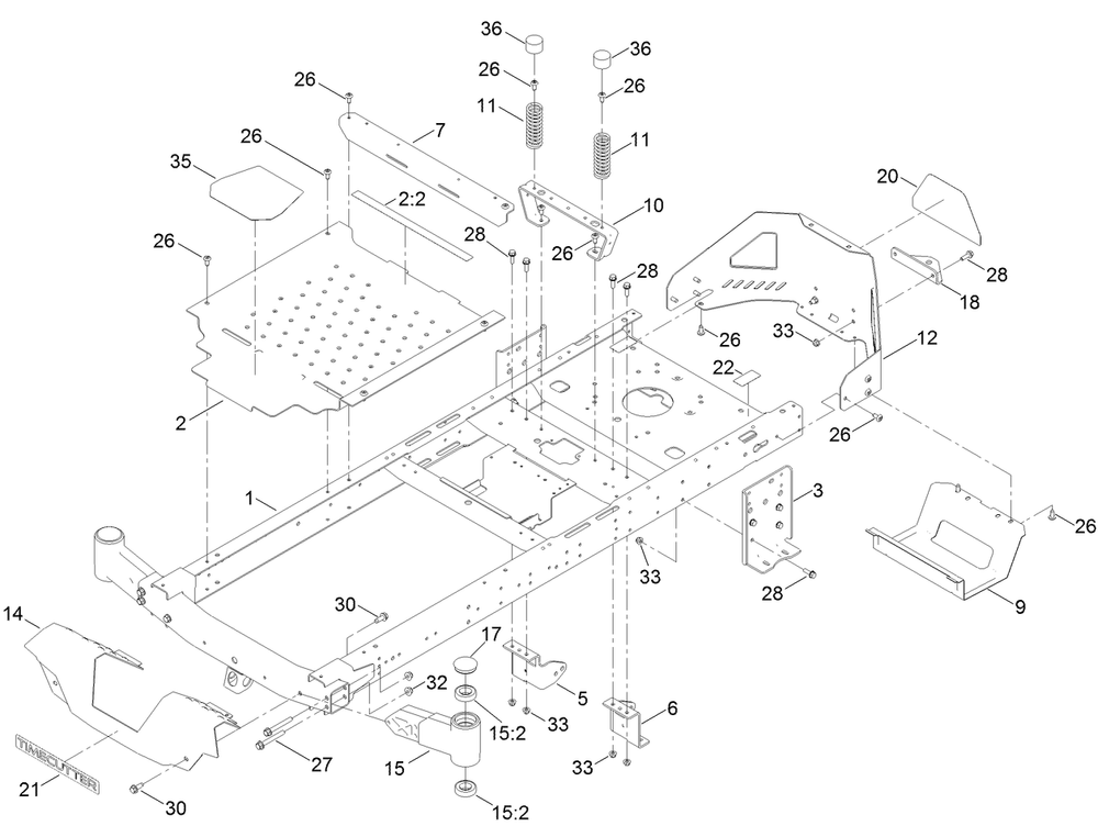 Frame Assembly Diagram and Parts List for 407200000 - 410299999 Toro Lawn Tractor