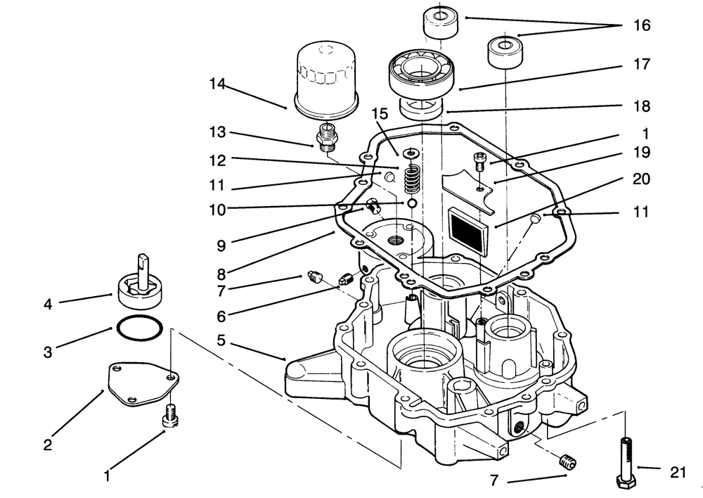 Oil Base & Pump Assembly Diagram and Parts List for 3900001 - 3999999 Toro Lawn Tractor