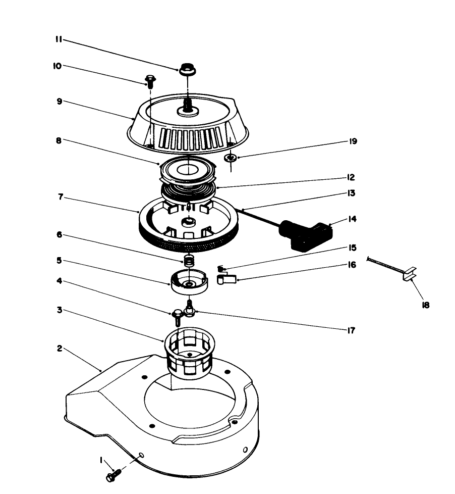 Recoil Starter Assembly (Engine Model No. 47pm1-4) Diagram and Parts List for 3900001 - 3999999 Toro Snow Blower