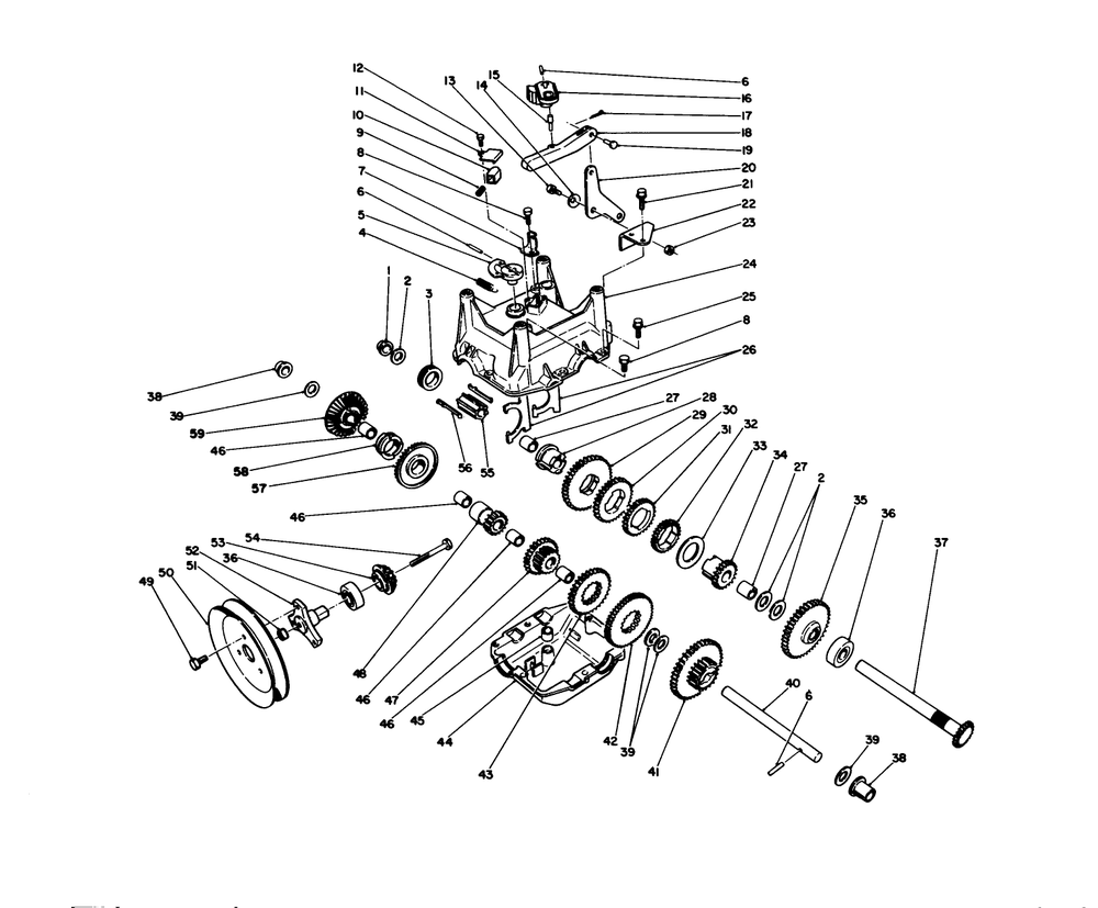 Transmission Assembly No. 66-8030 Diagram and Parts List for 1000001 - 1999999 Toro Snow Blower