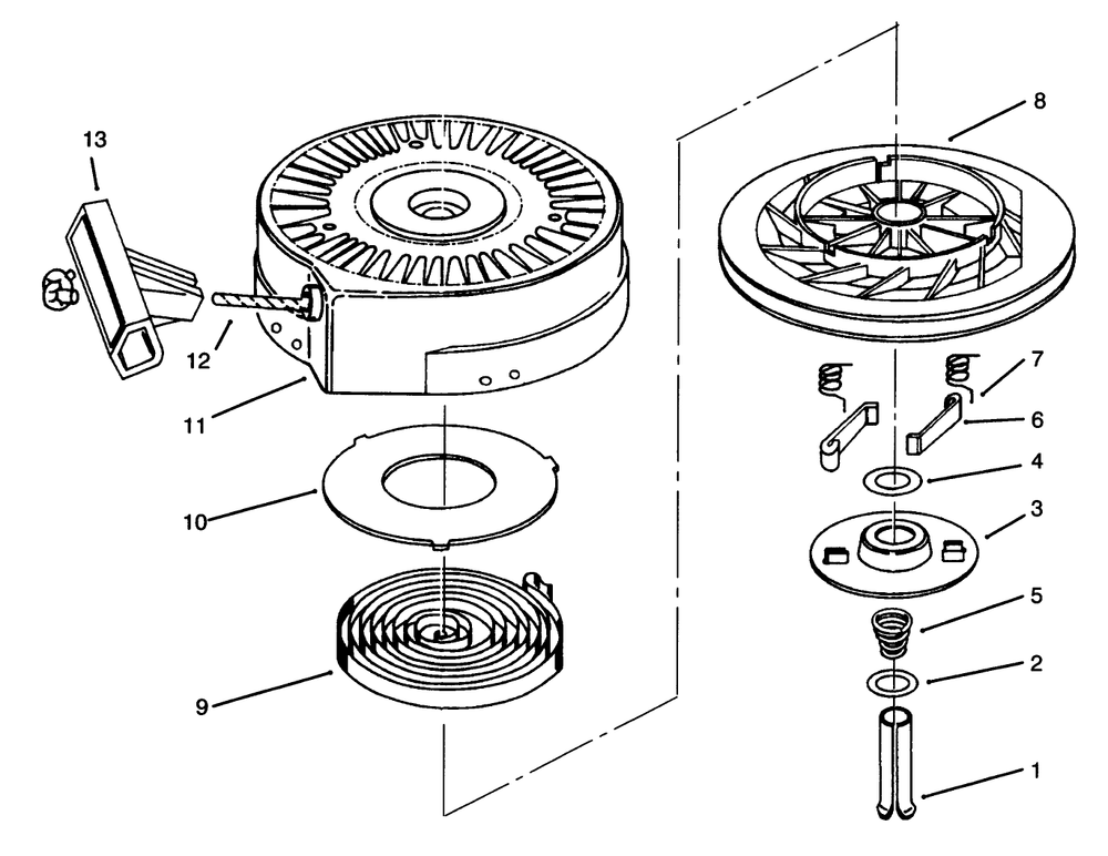 Recoil Starter No. 590652 Diagram and Parts List for 5900001 - 5999999 Toro Snow Blower