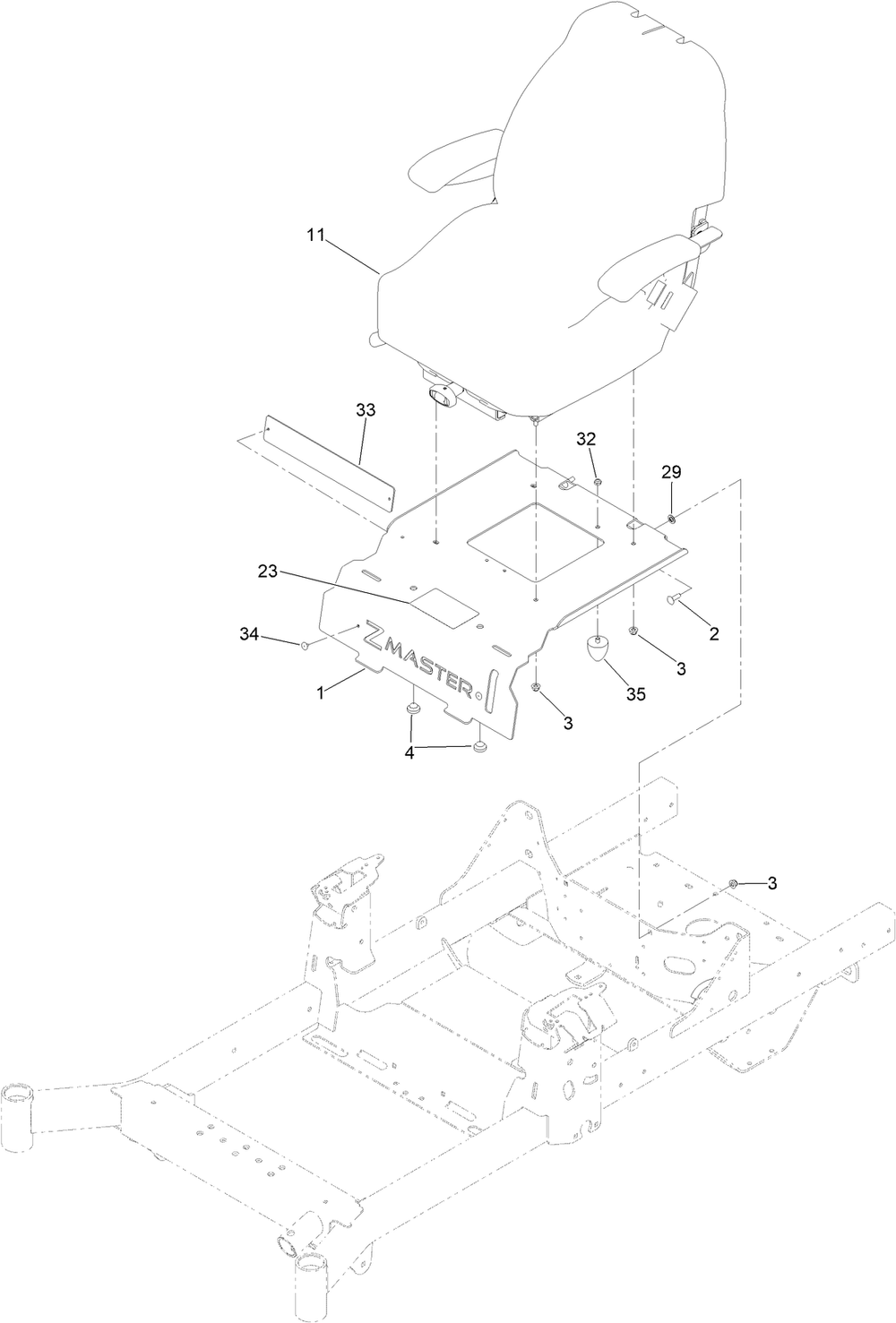 Seat Mount Assembly Diagram and Parts List for 410200000-411495391 Toro Lawn Tractor