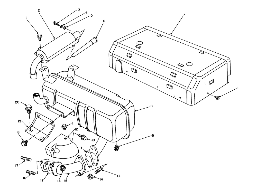 Exhaust Assembly Diagram and Parts List for 6000001 - 6999999 Toro Generator