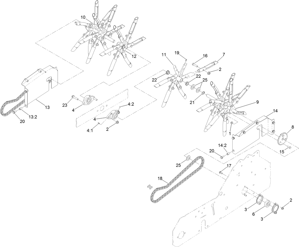 Tine Wheel Drive Assembly Diagram and Parts List for 410050000 - 999999999 Toro Aerator