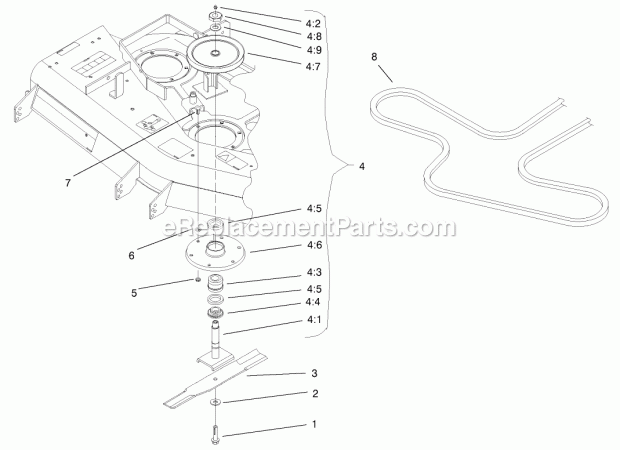 Belt And Spindle Assembly Diagram and Parts List for 200000001-200999999 Toro Lawn Mower