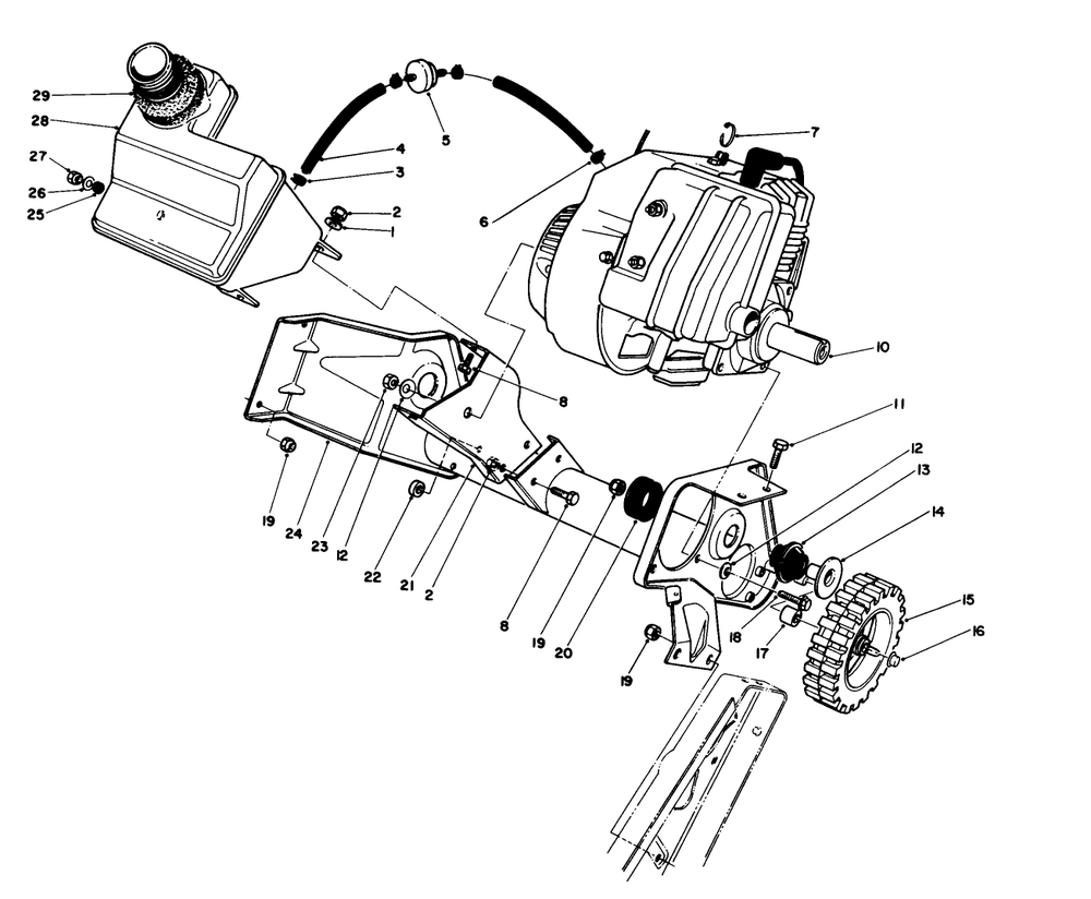 Engine & Main Frame Assembly Diagram and Parts List for 3900001 - 3999999 Toro Snow Blower