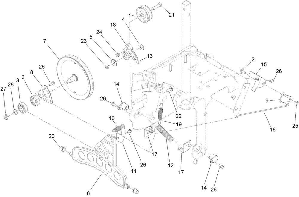 Pulley And Bellcrank Assembly Diagram and Parts List for 413000000 - 414399999 Toro Snow Blower