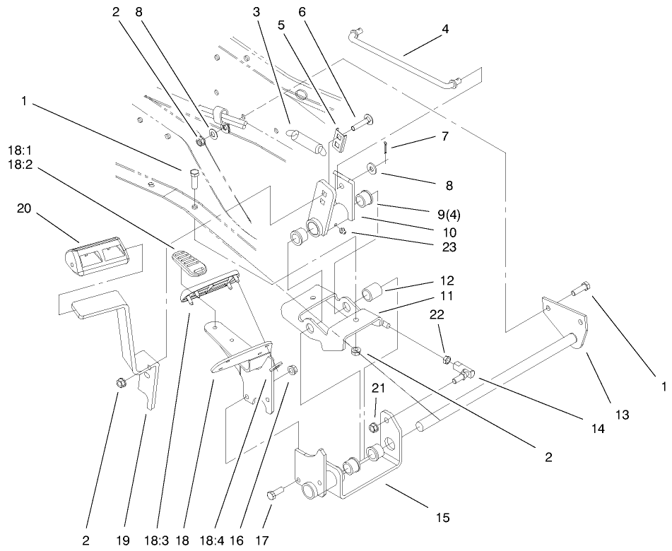 Hydro Controls Assembly Diagram and Parts List for 9900001 - 9999999 Toro Lawn Tractor