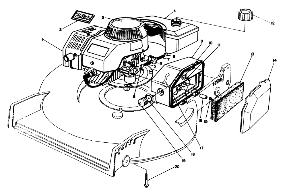 Engine Assembly Diagram and Parts List for 9000001 - 9999999 Toro Lawn Mower