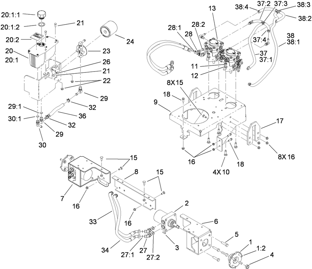 Hydraulic Assembly Diagram and Parts List for (290000206-290003000)(2009) Toro Lawn Mower