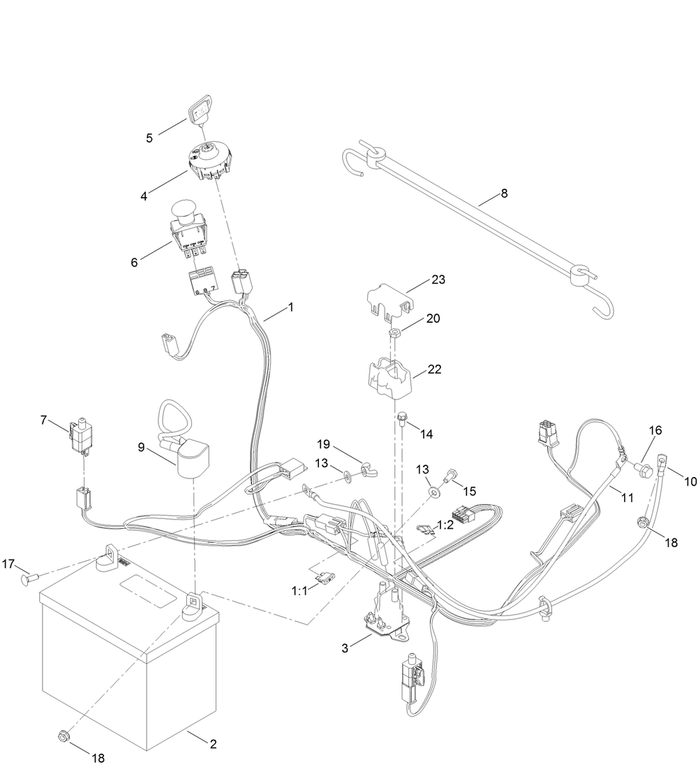 Electrical Assembly Diagram and Parts List for 410000000 - 411779999 Toro Lawn Tractor