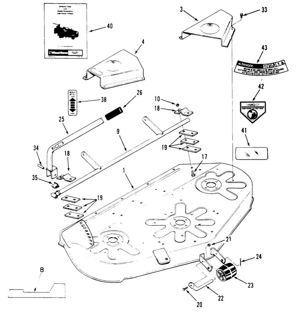 Deck & Cover Assembly Diagram and Parts List for 1000001 - 1999999 Toro Lawn Mower