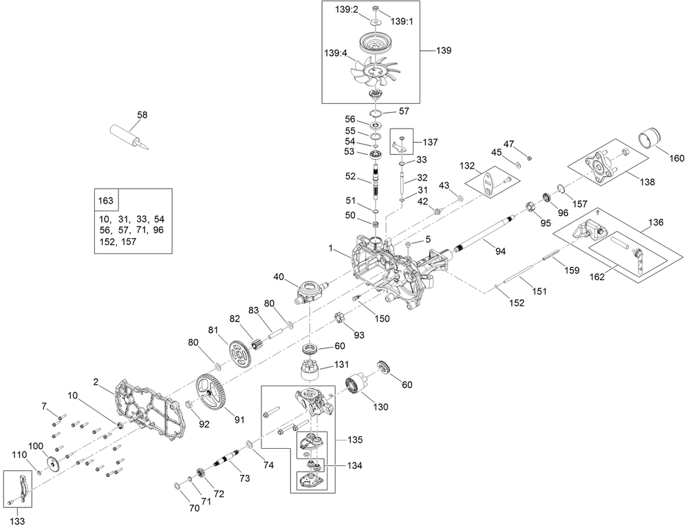 Lh Hydro Transmission Assembly No. 139-7450 Diagram and Parts List for 400000000 - 999999999 Toro Lawn Tractor