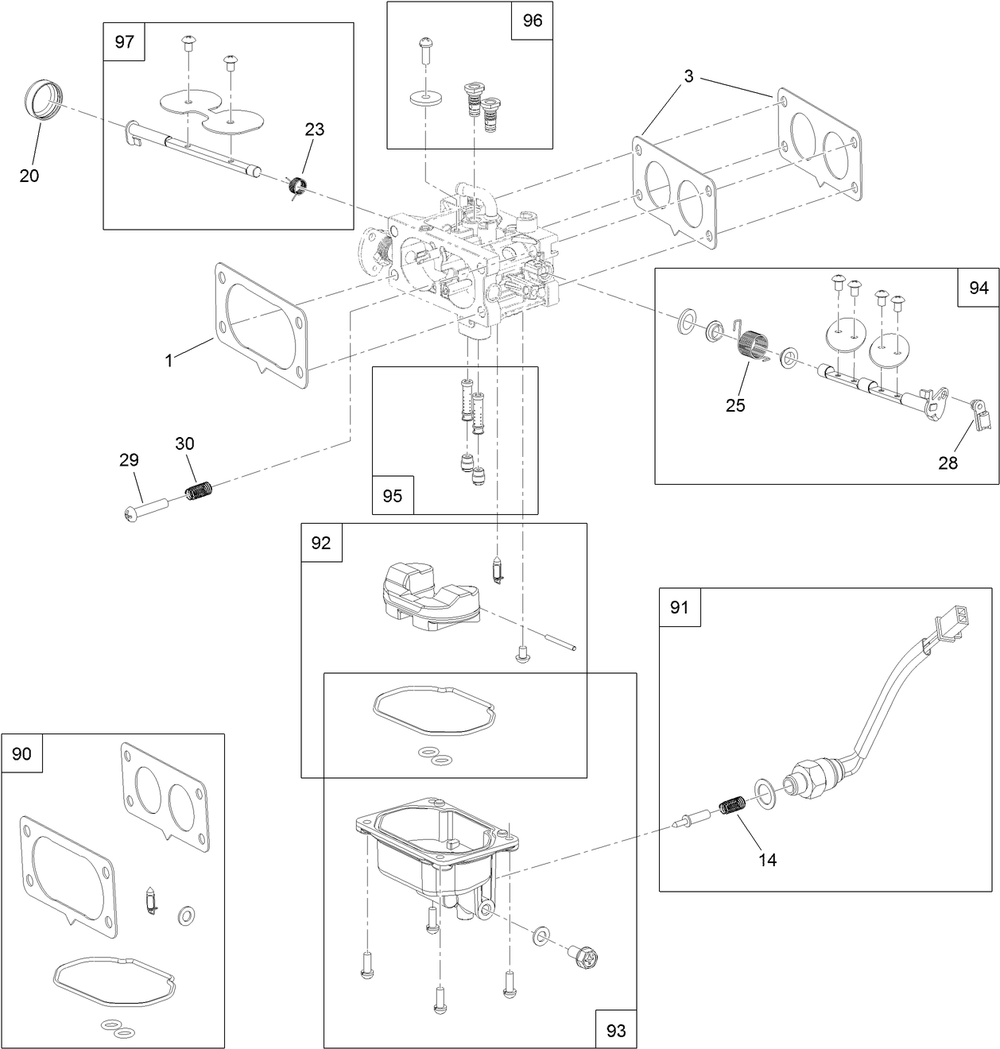 Carburetor Assembly Diagram and Parts List for 410200000-411495391 Toro Lawn Tractor