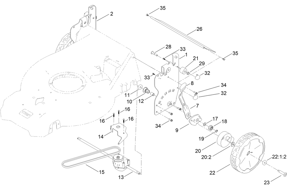 Rear Wheel And Height-Of-Cut Assembly Diagram and Parts List for 413000000 - 999999999 Toro Lawn Mower