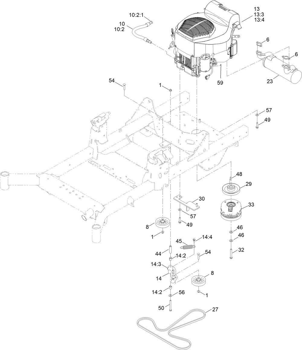 Engine Assembly Diagram and Parts List for 410400000 - 412173588 Toro Lawn Tractor
