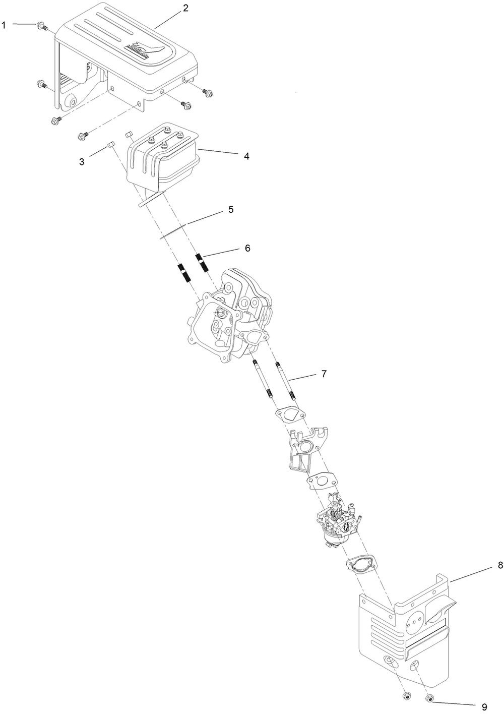 Intake And Exhaust Assembly Diagram and Parts List for 416000000 - 999999999 Toro Snow Blower