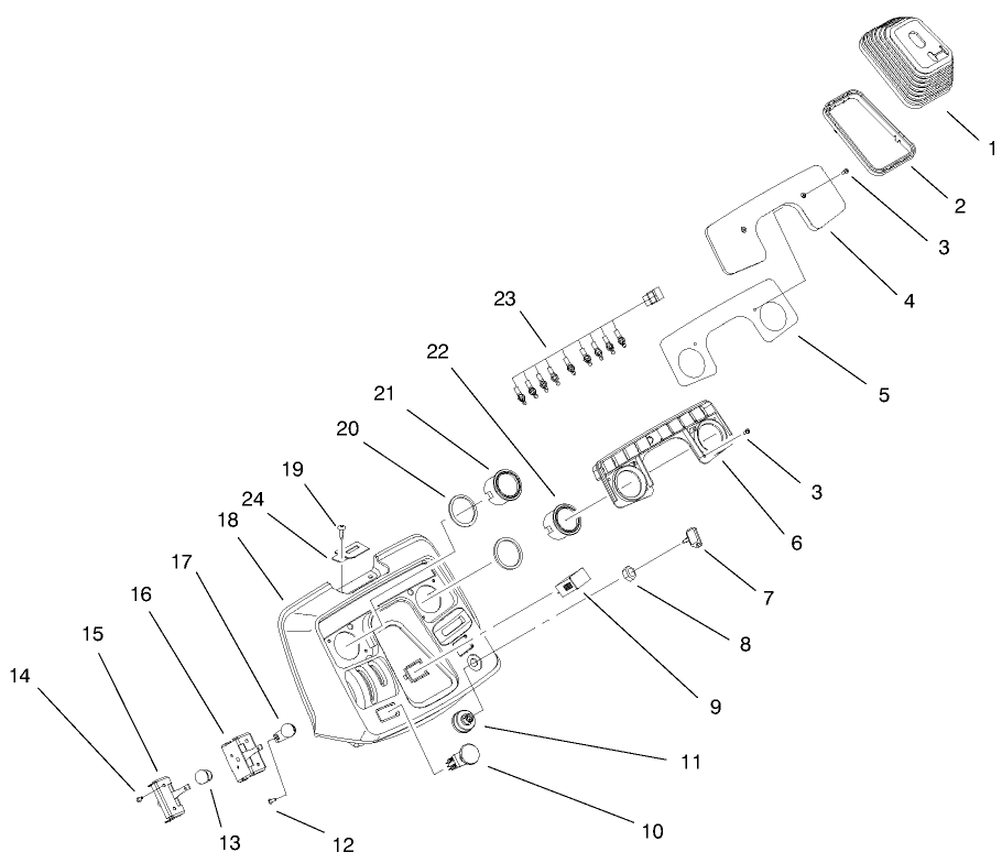 Dash Assembly Diagram and Parts List for 8900001 - 8999999 Toro Lawn Tractor