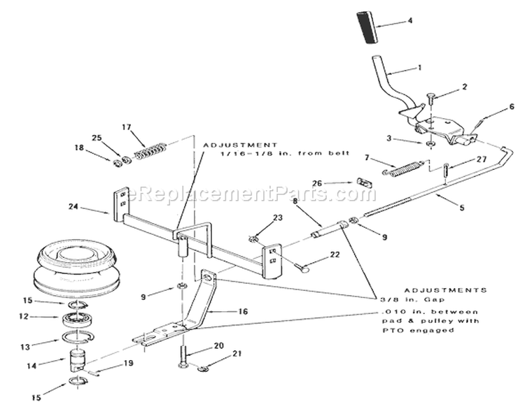 Pto Clutch Diagram and Parts List for 1990 Toro Lawn Tractor