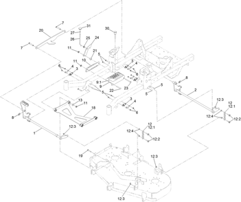 Deck Lift Assembly Diagram and Parts List for 413000000 - 414299999 Toro Lawn Tractor