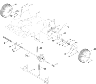 Rear Wheel And Height-Of-Cut Assembly Diagram and Parts List for 413000000 - 999999999 Toro Lawn Mower